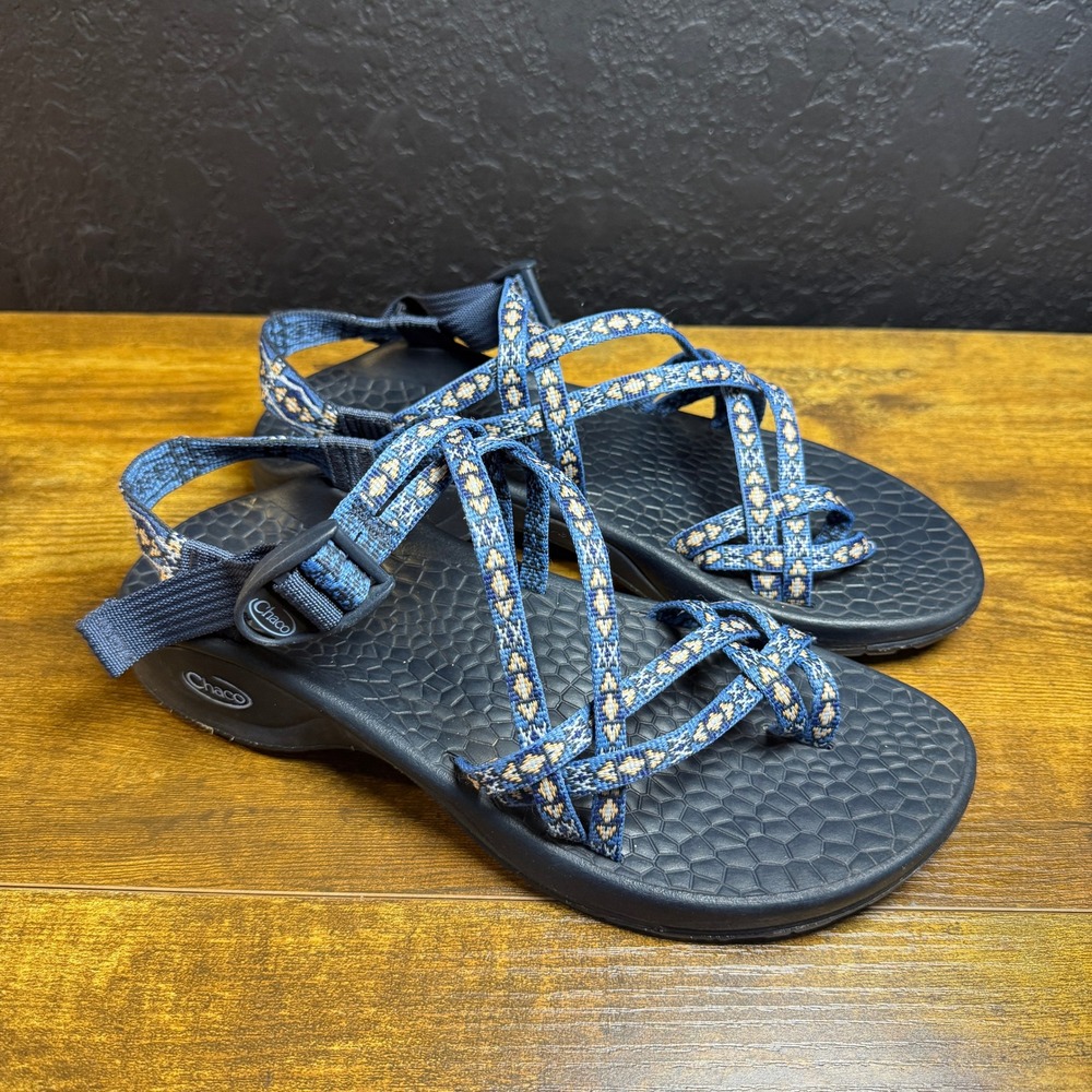 Chaco Z/Cloud X2‎ Blue Geometric Polyester Strappy Sandals Womens Size 9